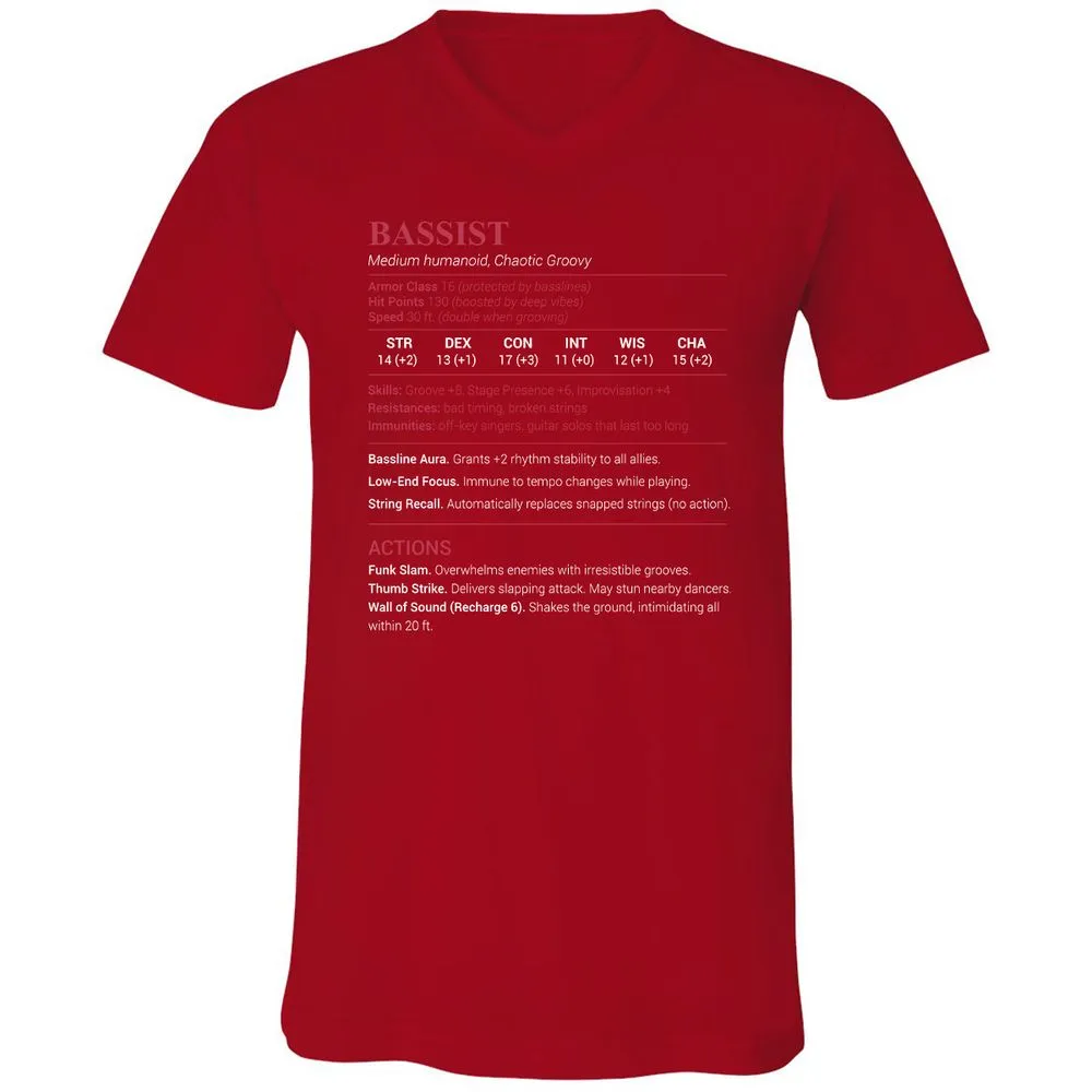 Bassist Stats Unisex V-Neck T-Shirt - Red - 3