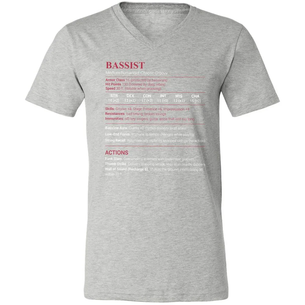 Bassist Stats Unisex V-Neck T-Shirt - Athletic Heather - 7