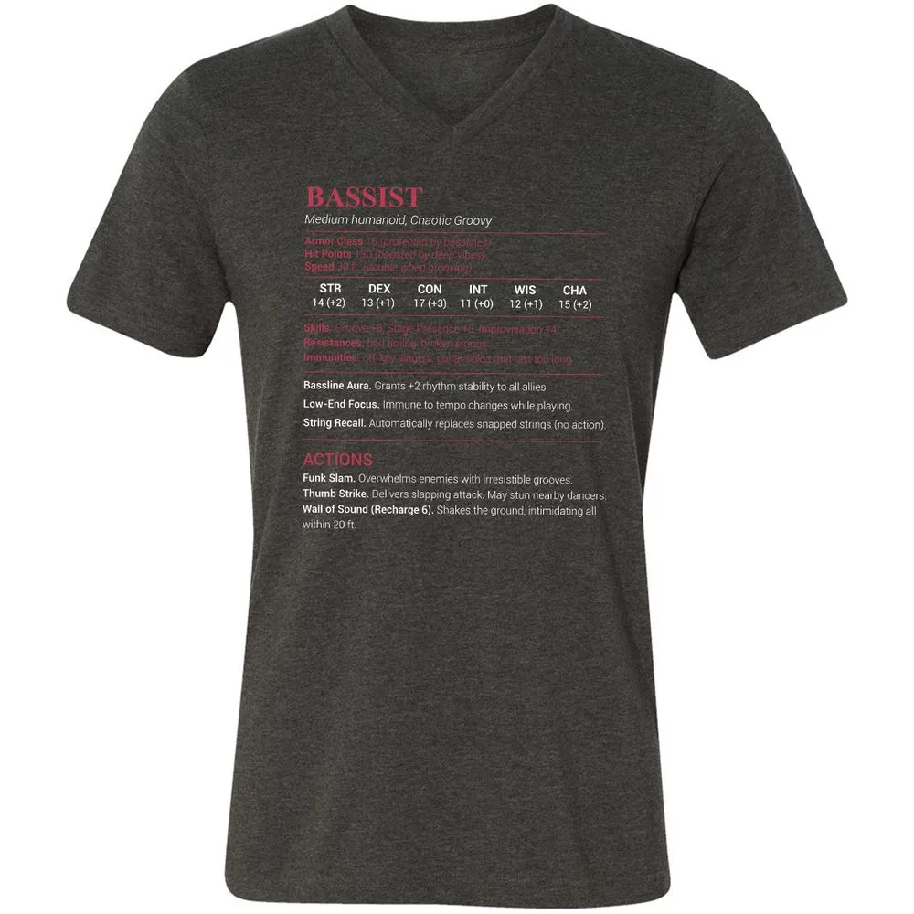 Bassist Stats Unisex V-Neck T-Shirt - Dark Grey Heather - 8