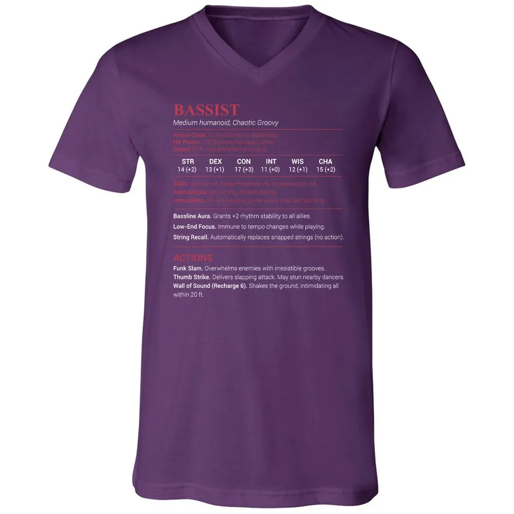 Bassist Stats Unisex V-Neck T-Shirt - Team Purple - 9