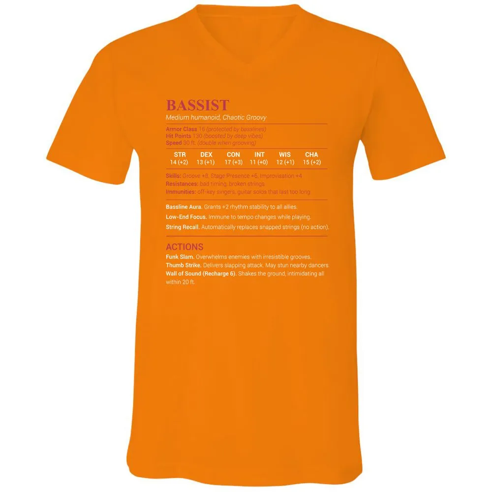 Bassist Stats Unisex V-Neck T-Shirt - Orange - 11