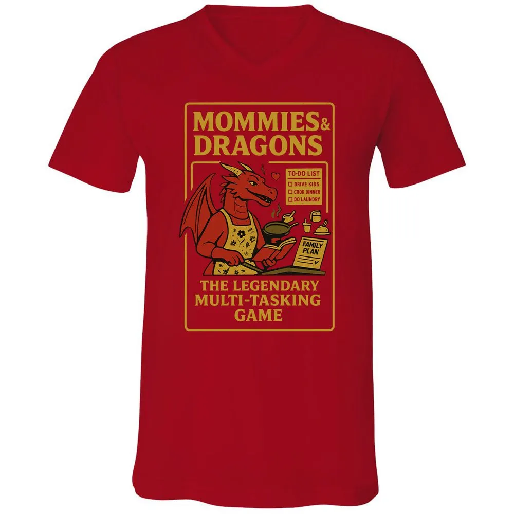 Mommies & Dragons Unisex V-Neck T-Shirt - Red - 3