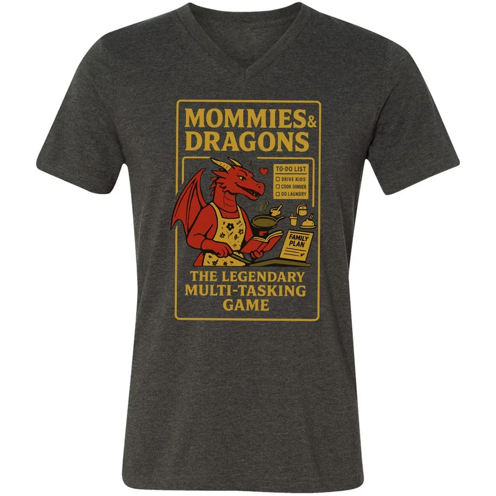 Mommies & Dragons Unisex V-Neck T-Shirt - Dark Grey Heather - 8