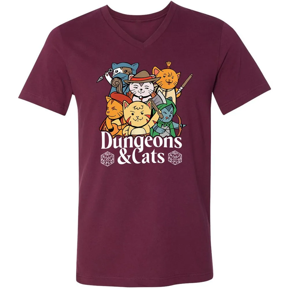 Dungeons & Cats Unisex V-Neck T-Shirt - Maroon - 6