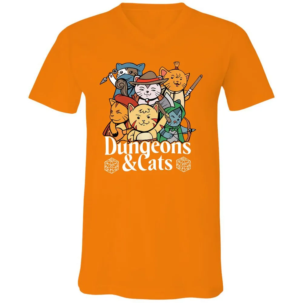 Dungeons & Cats Unisex V-Neck T-Shirt - Orange - 11