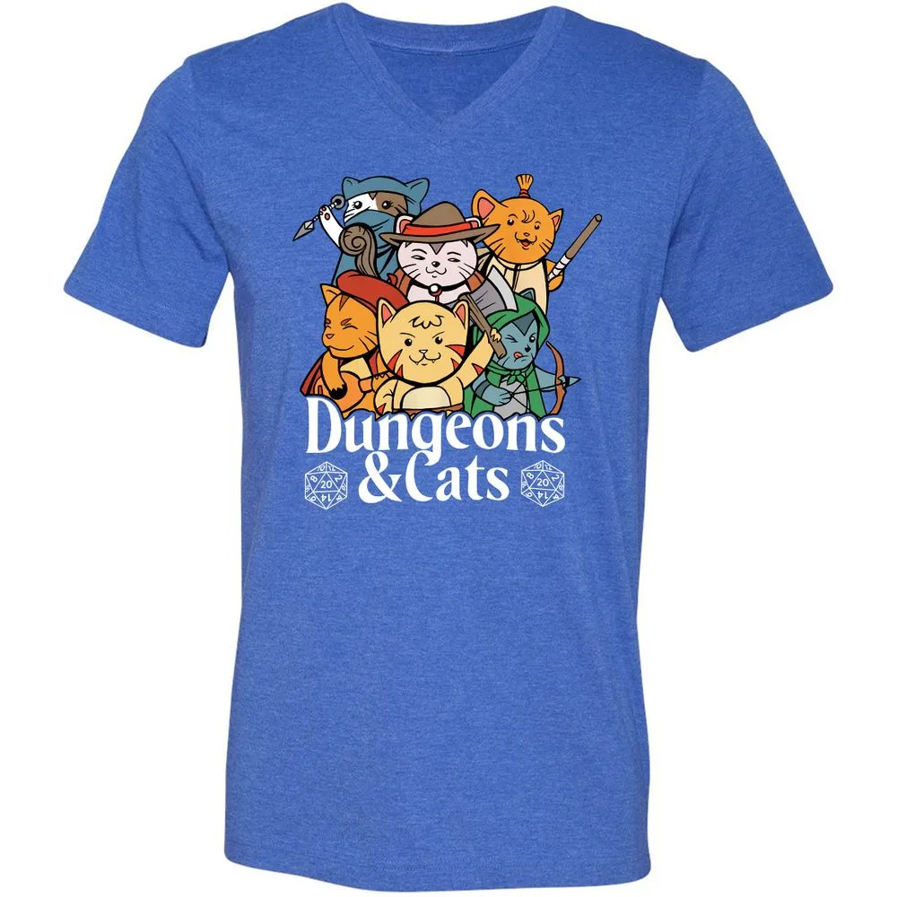Dungeons & Cats Unisex V-Neck T-Shirt - Heather True Royal - 14