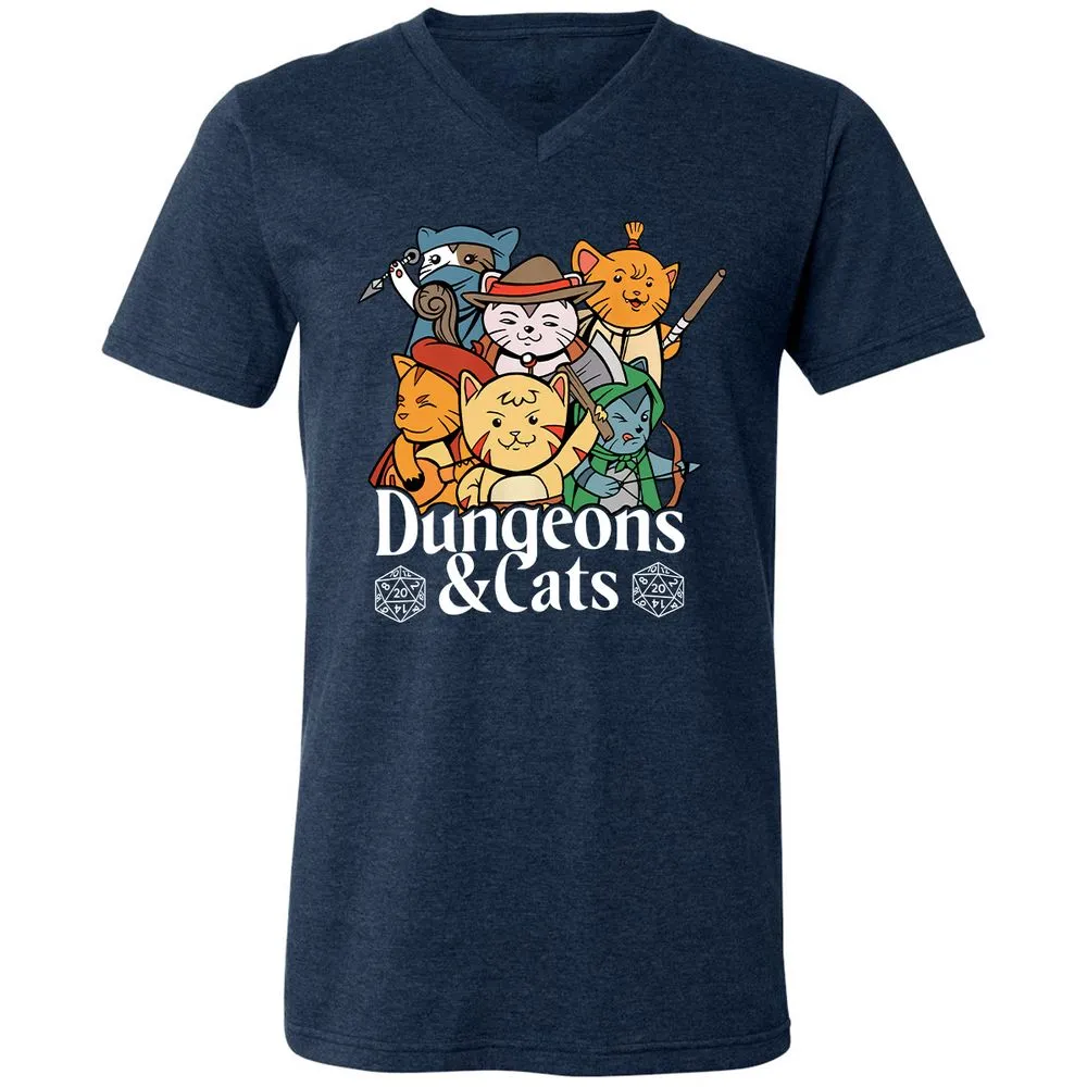 Dungeons & Cats Unisex V-Neck T-Shirt - Heather Navy - 15