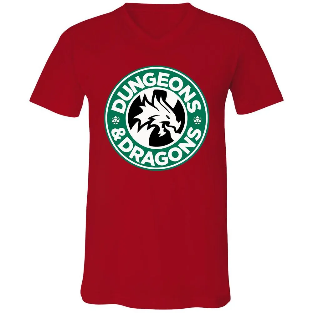 D&D Coffee Unisex V-Neck T-Shirt - Red - 3