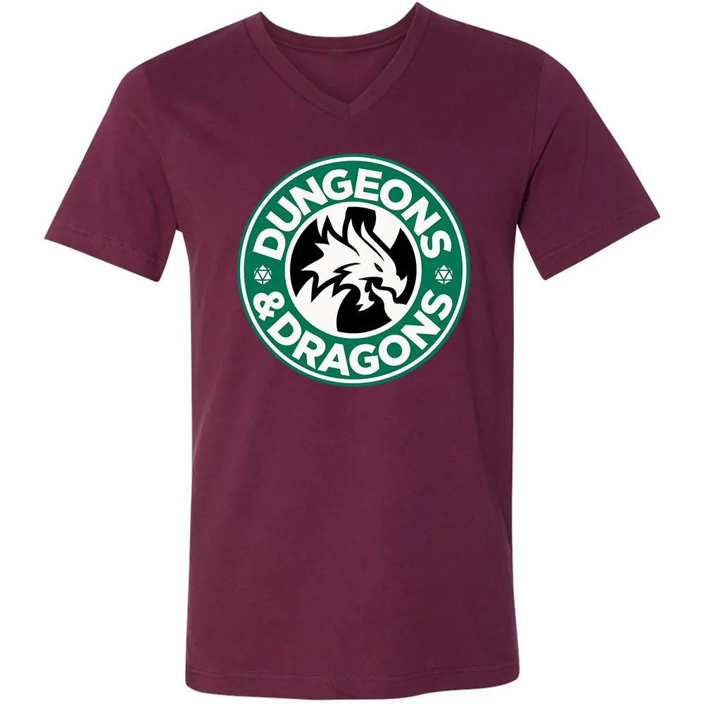 D&D Coffee Unisex V-Neck T-Shirt - Maroon - 6