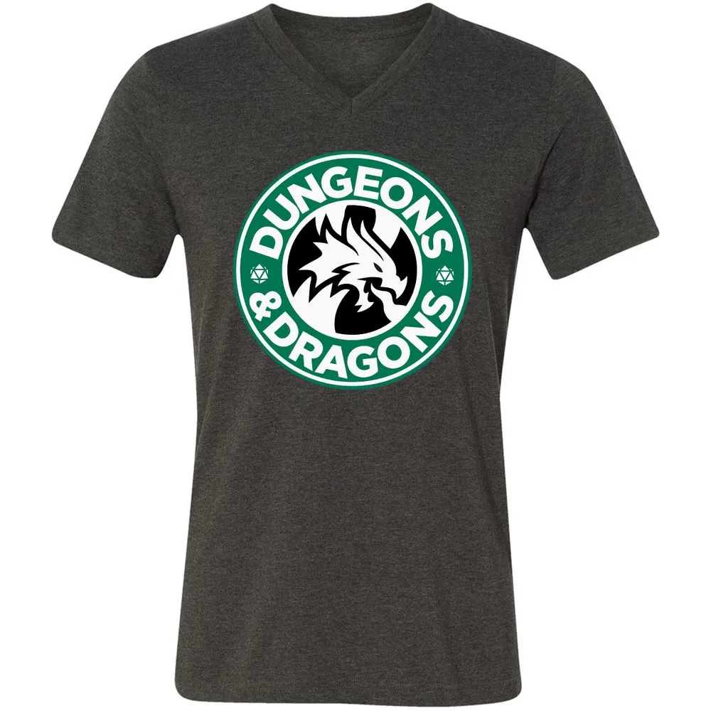 D&D Coffee Unisex V-Neck T-Shirt - Dark Grey Heather - 8