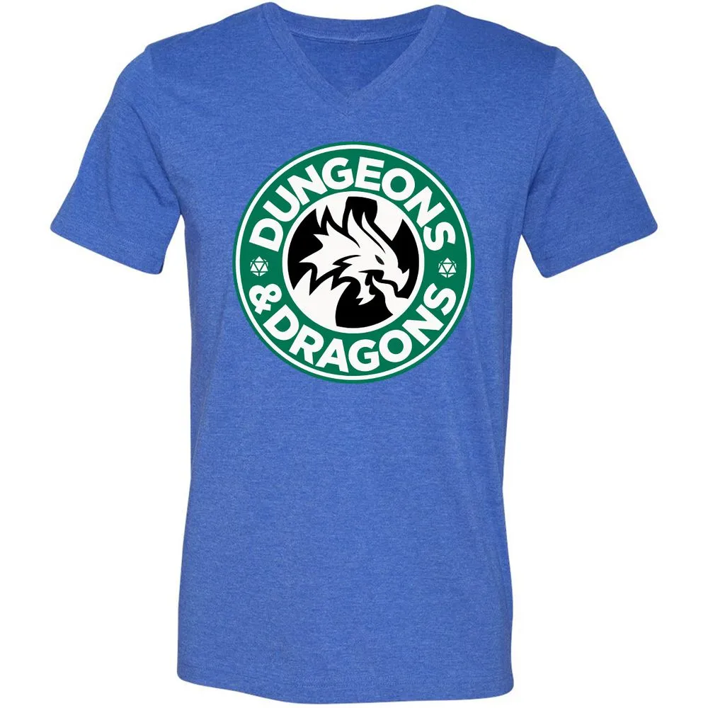 D&D Coffee Unisex V-Neck T-Shirt - Heather True Royal - 14
