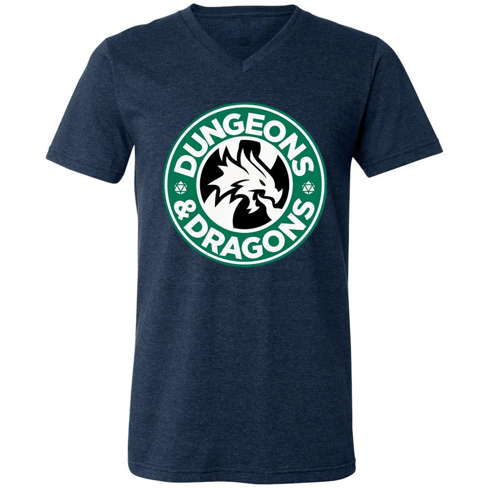 D&D Coffee Unisex V-Neck T-Shirt - Heather Navy - 15