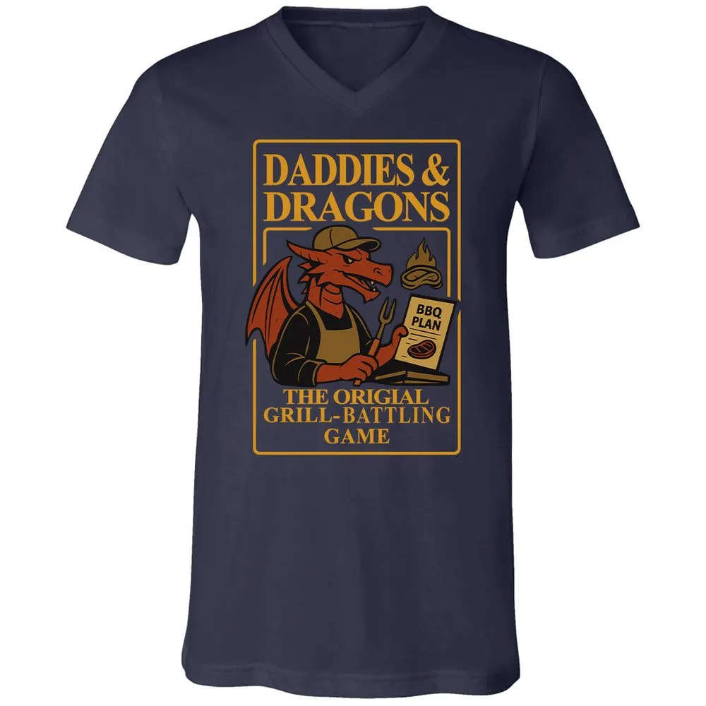 Daddies & Dragons Unisex V-Neck T-Shirt - Navy - 2