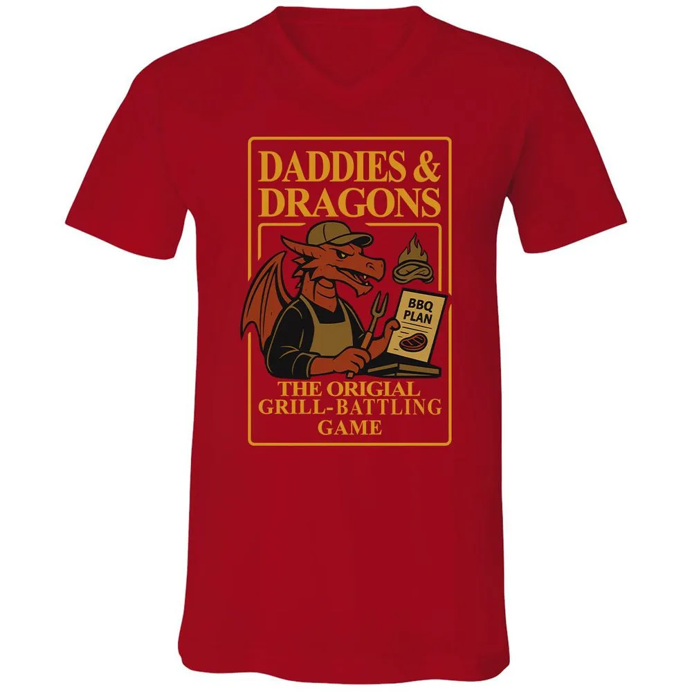 Daddies & Dragons Unisex V-Neck T-Shirt - Red - 3
