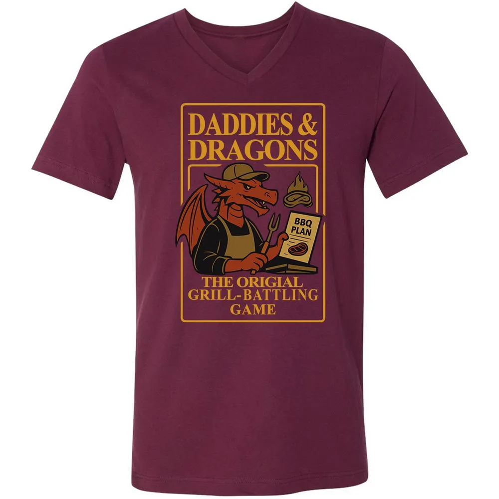 Daddies & Dragons Unisex V-Neck T-Shirt - Maroon - 6