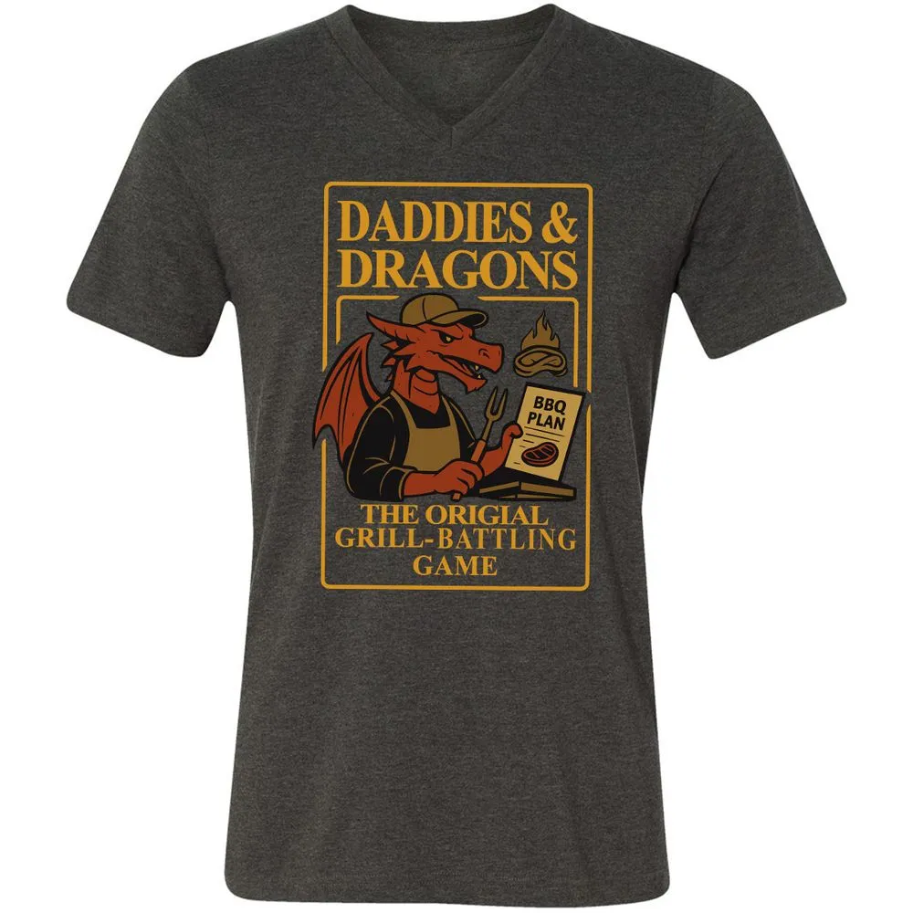 Daddies & Dragons Unisex V-Neck T-Shirt - Dark Grey Heather - 8