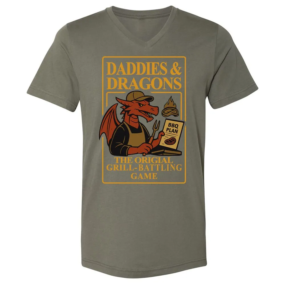Daddies & Dragons Unisex V-Neck T-Shirt - Military Green - 10