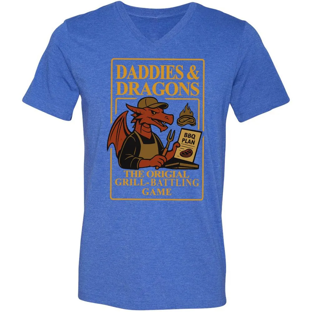 Daddies & Dragons Unisex V-Neck T-Shirt - Heather True Royal - 14