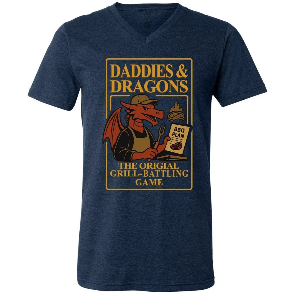 Daddies & Dragons Unisex V-Neck T-Shirt - Heather Navy - 15