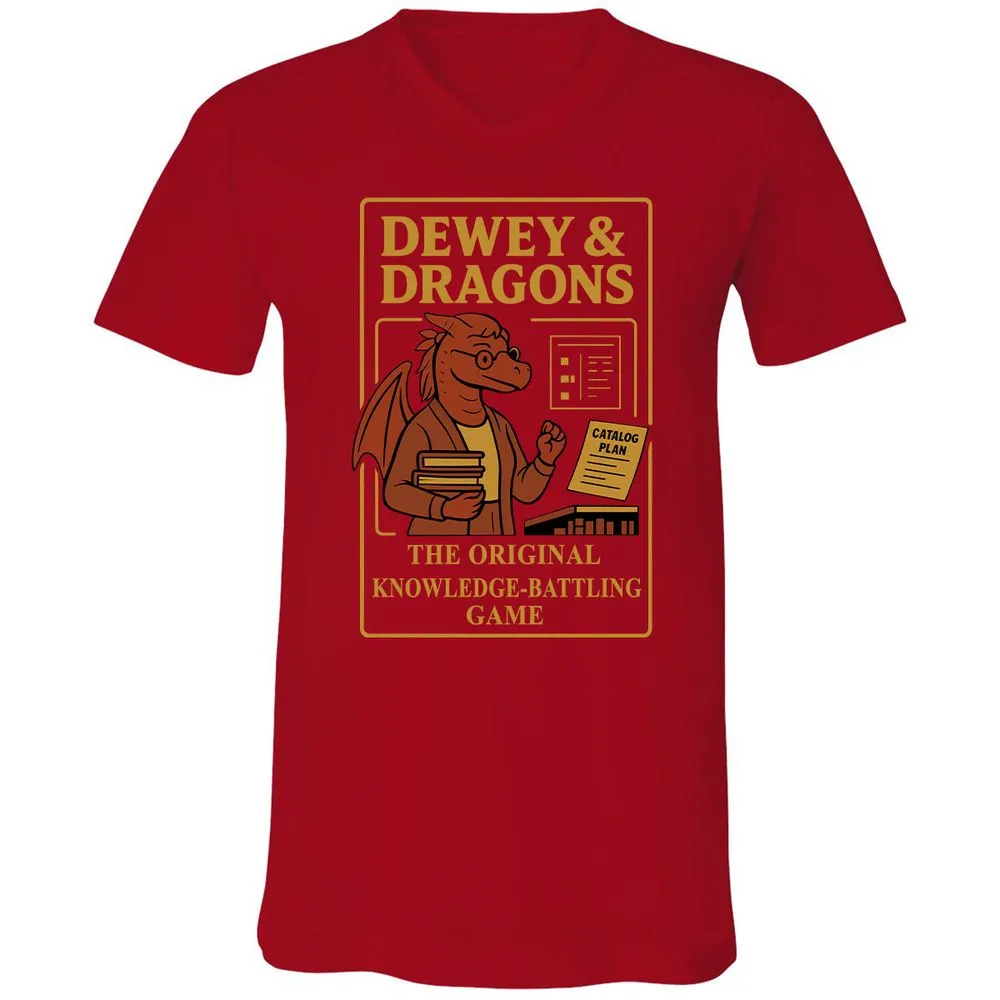 Dewey & Dragons Unisex V-Neck T-Shirt - Red - 3