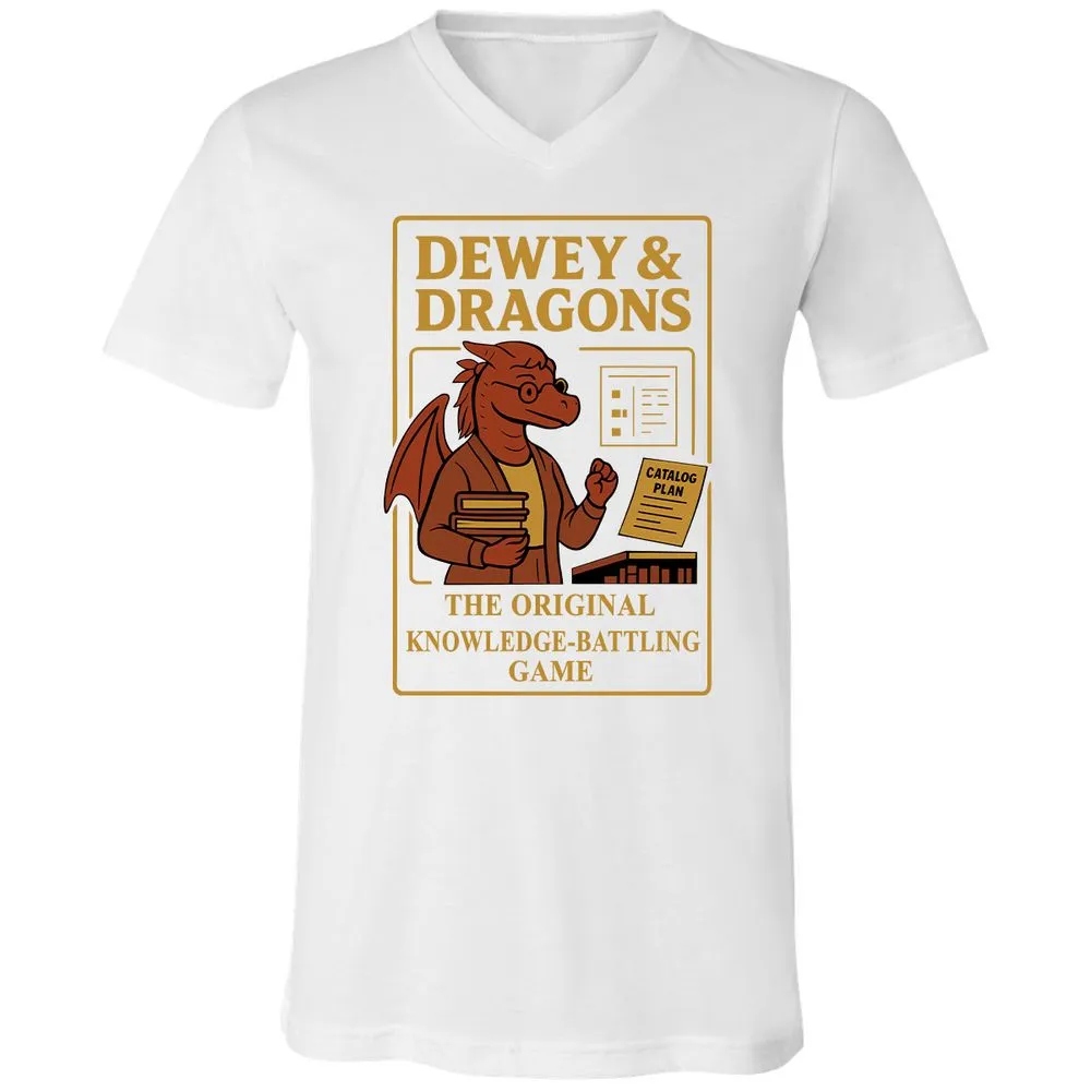 Dewey & Dragons Unisex V-Neck T-Shirt - White - 5