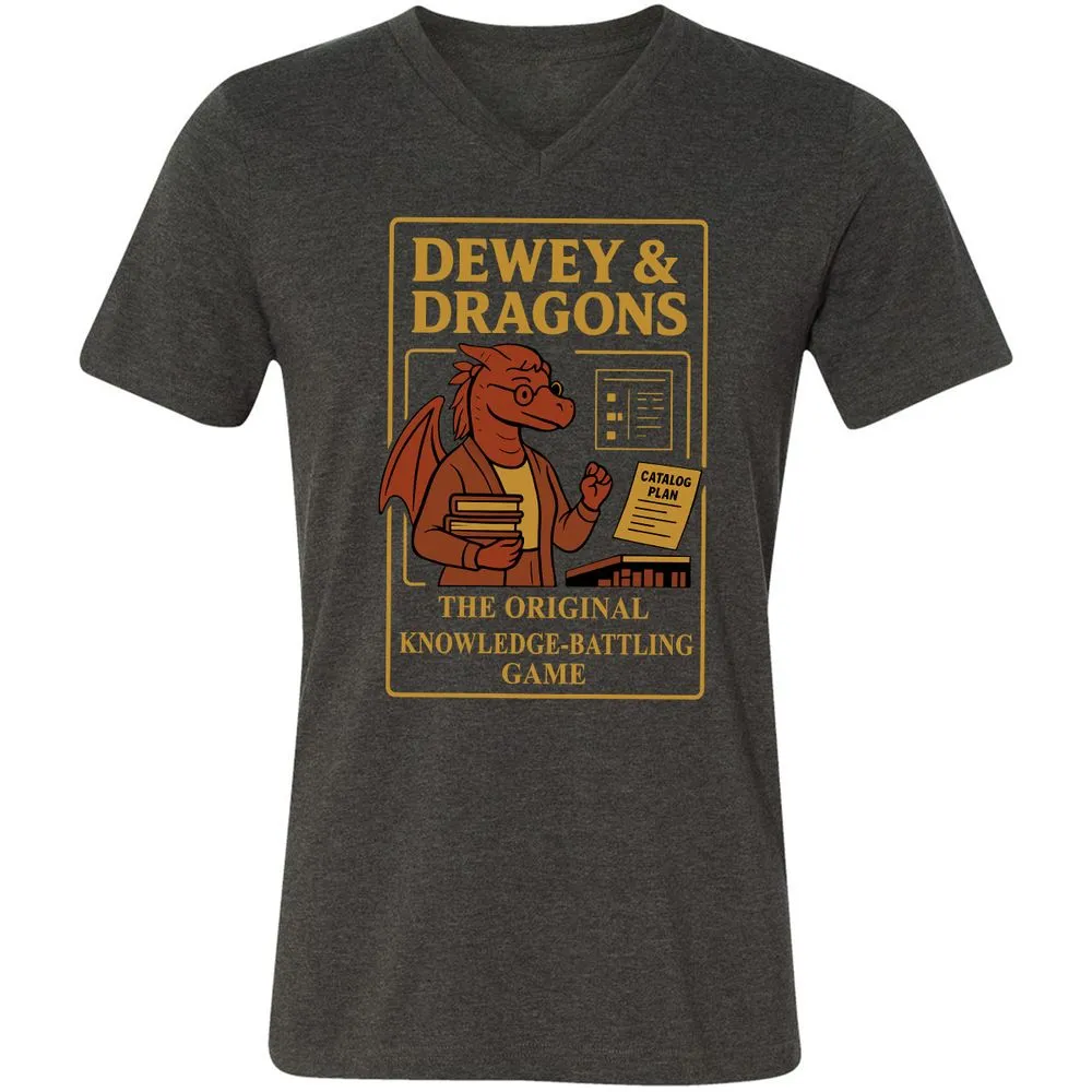 Dewey & Dragons Unisex V-Neck T-Shirt - Dark Grey Heather - 8