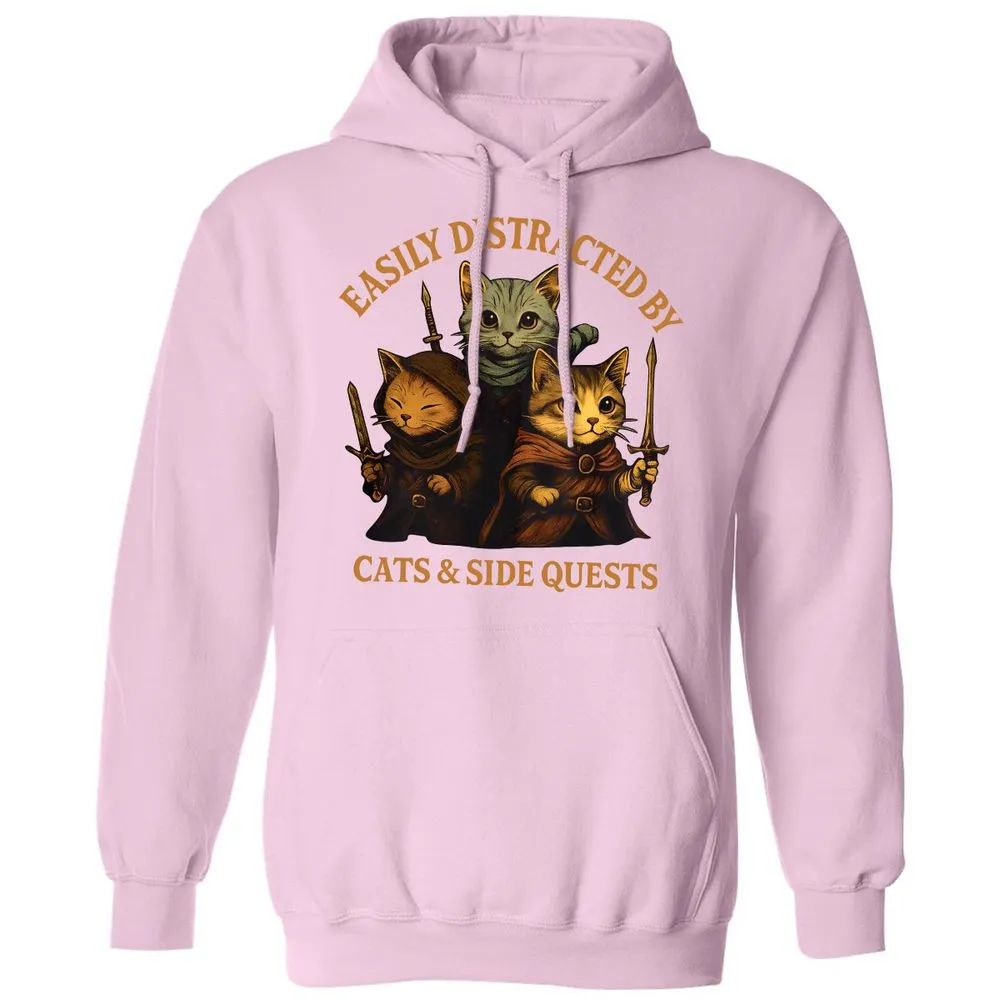 Easily Distracted By Cats & Side Quests Classic Unisex Hoodie - Light Pink - 3