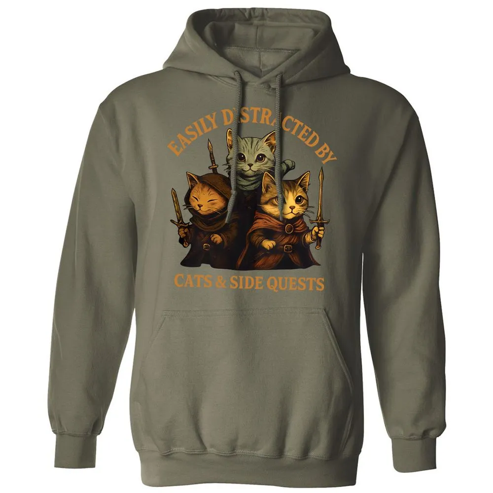 Easily Distracted By Cats & Side Quests Classic Unisex Hoodie - Military Green - 4