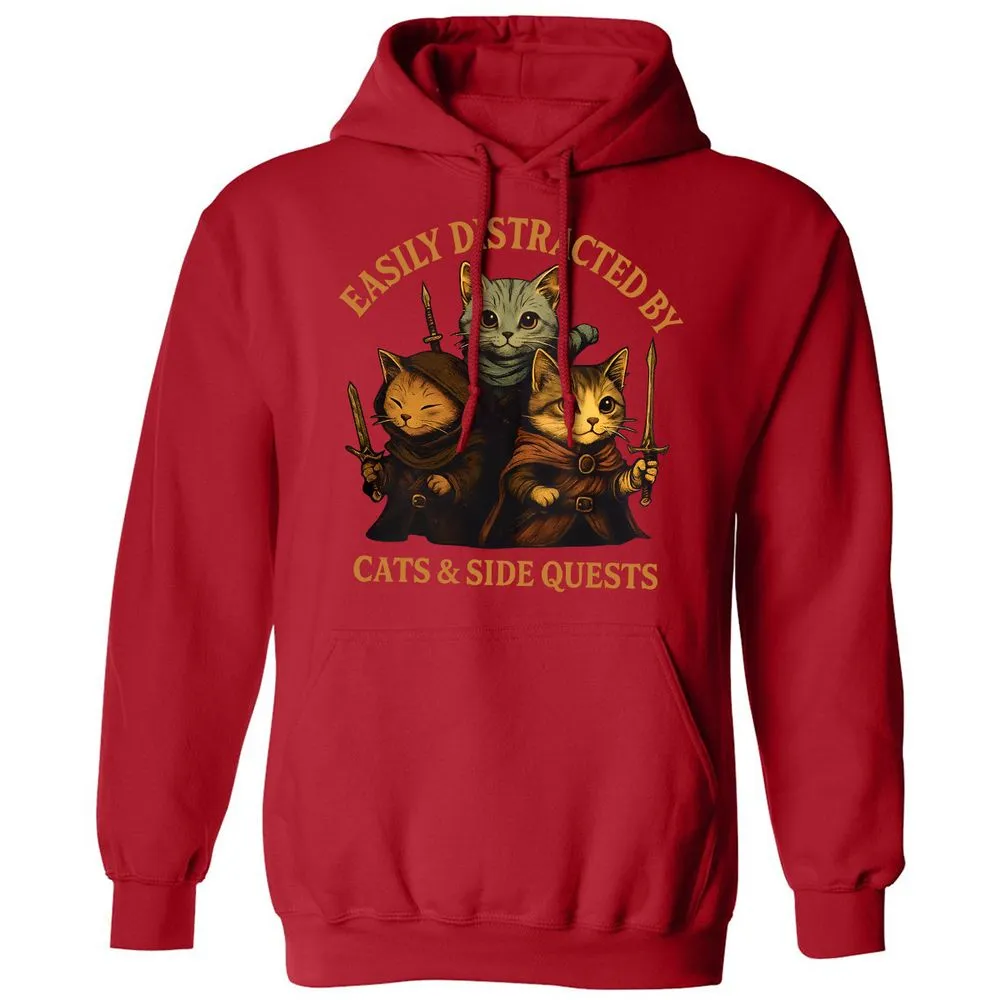 Easily Distracted By Cats & Side Quests Classic Unisex Hoodie - Red - 5
