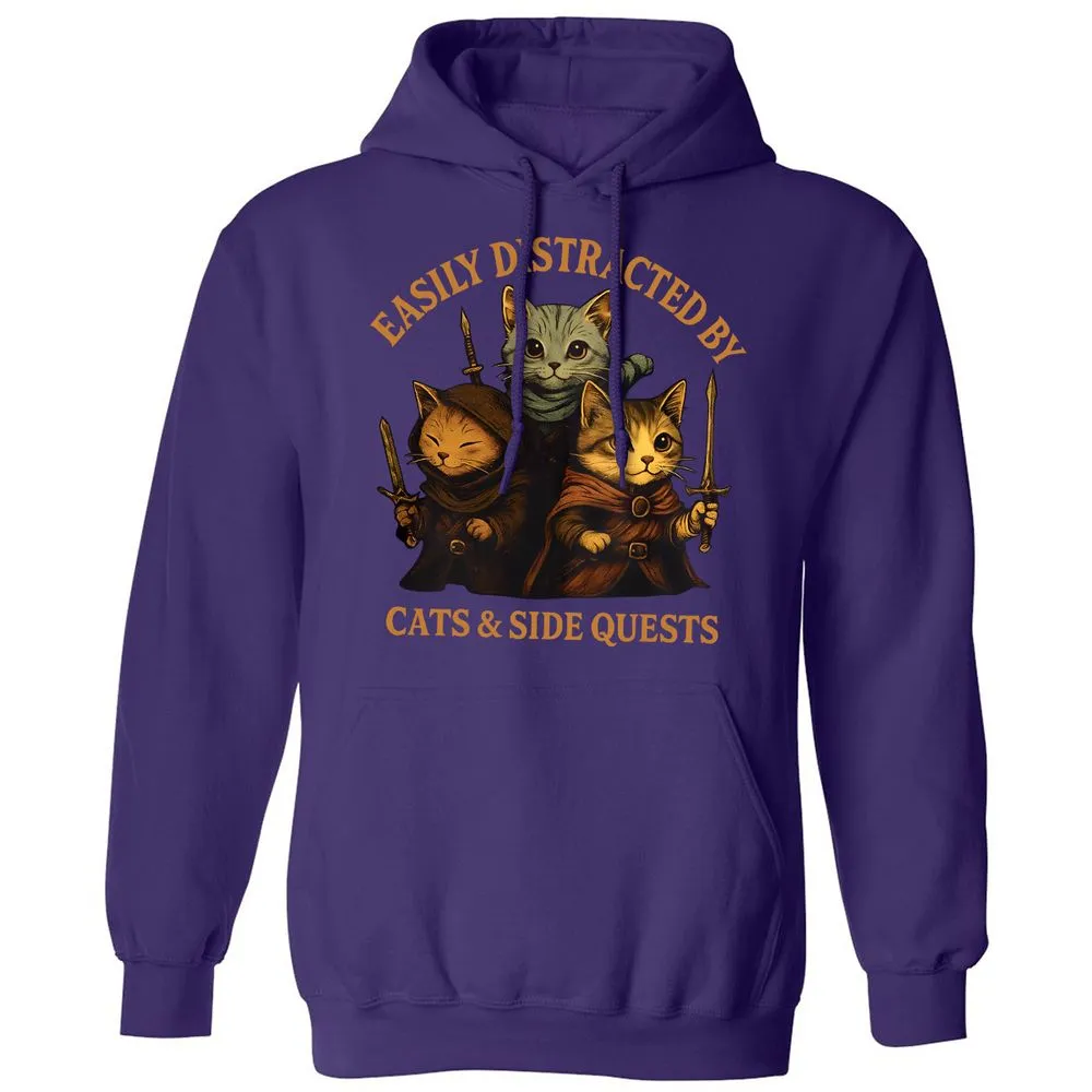 Easily Distracted By Cats & Side Quests Classic Unisex Hoodie - Purple - 6