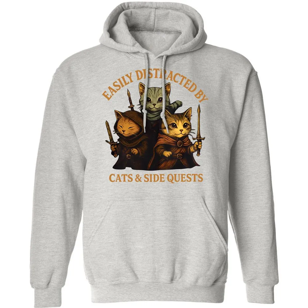 Easily Distracted By Cats & Side Quests Classic Unisex Hoodie - Ash - 8