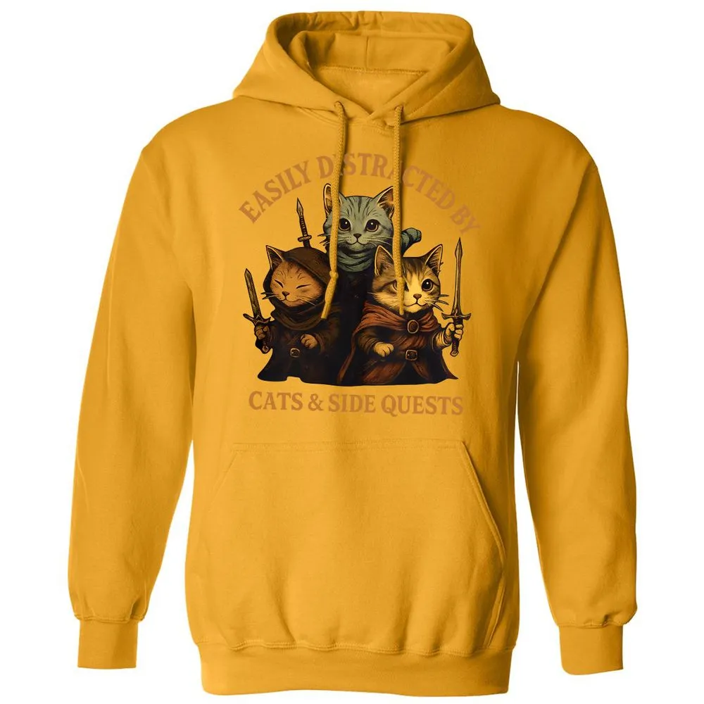 Easily Distracted By Cats & Side Quests Classic Unisex Hoodie - Gold - 12