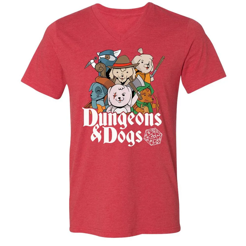 Dungeons & Dogs Unisex V-Neck T-Shirt - Heather Red - 16