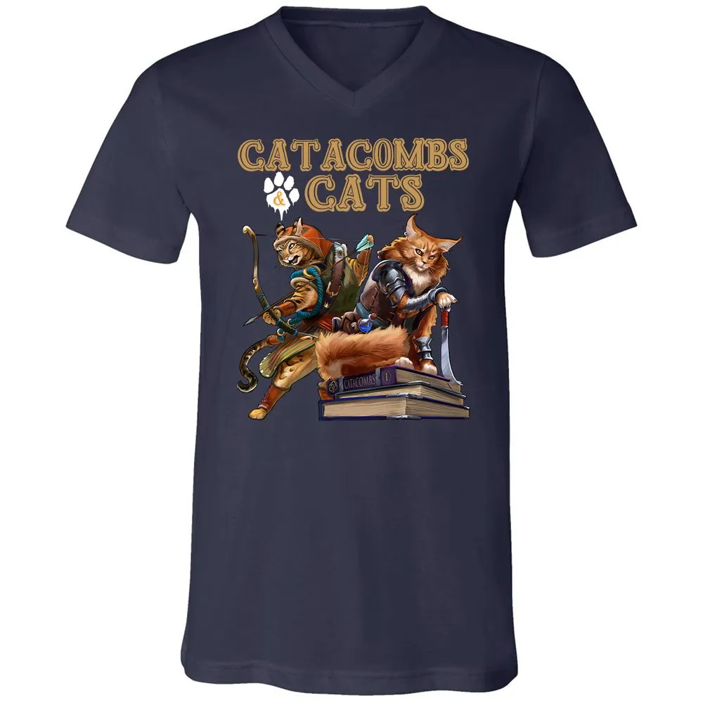 Catacombs & Cats Unisex V-Neck T-Shirt - Navy - 2