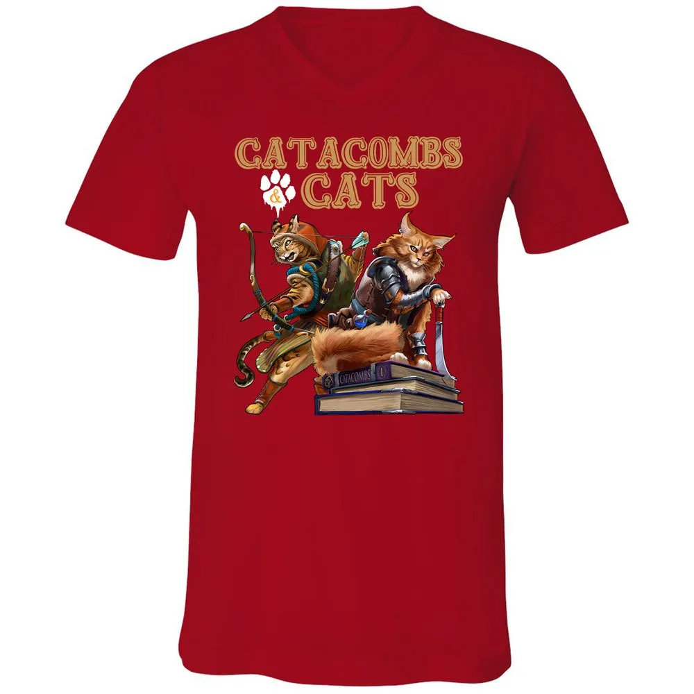 Catacombs & Cats Unisex V-Neck T-Shirt - Red - 3
