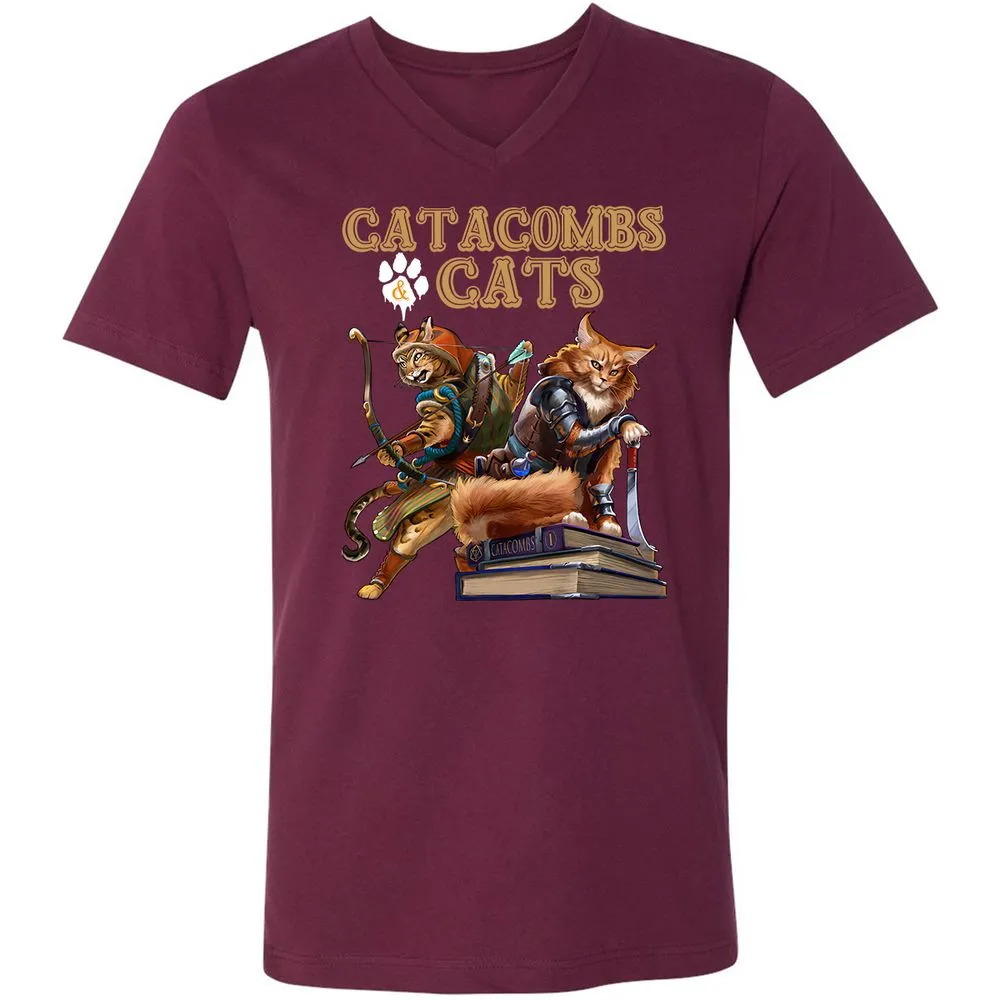 Catacombs & Cats Unisex V-Neck T-Shirt - Maroon - 6