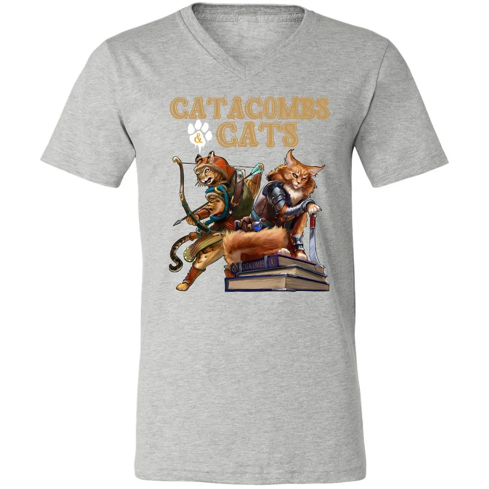 Catacombs & Cats Unisex V-Neck T-Shirt - Athletic Heather - 7