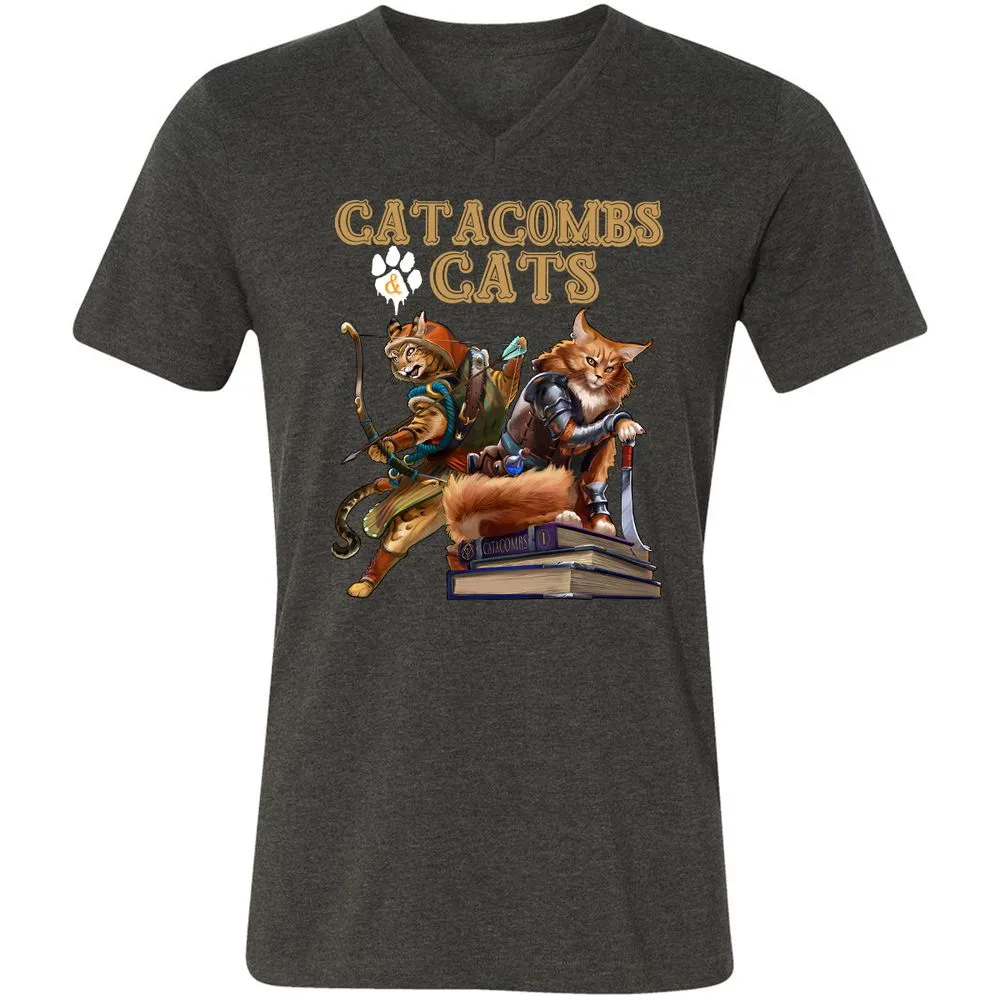 Catacombs & Cats Unisex V-Neck T-Shirt - Dark Grey Heather - 8
