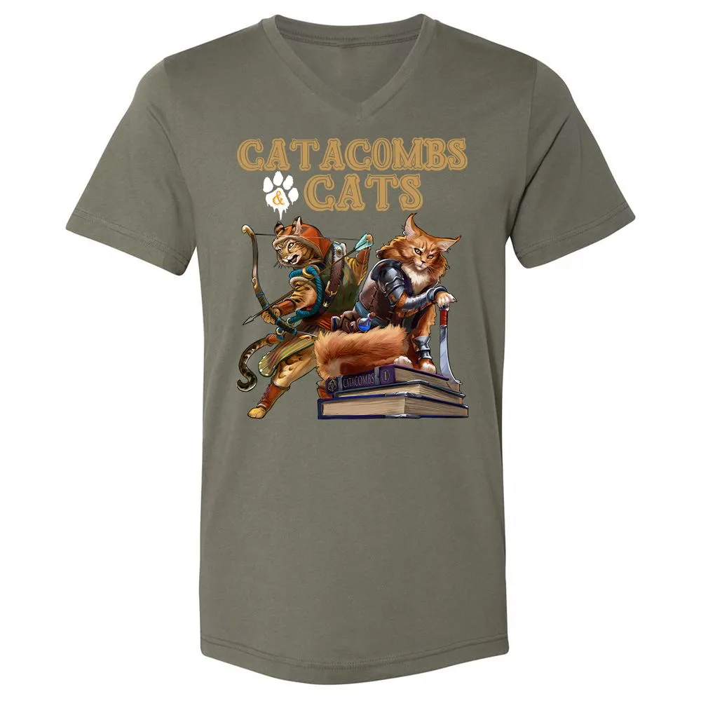 Catacombs & Cats Unisex V-Neck T-Shirt - Military Green - 10