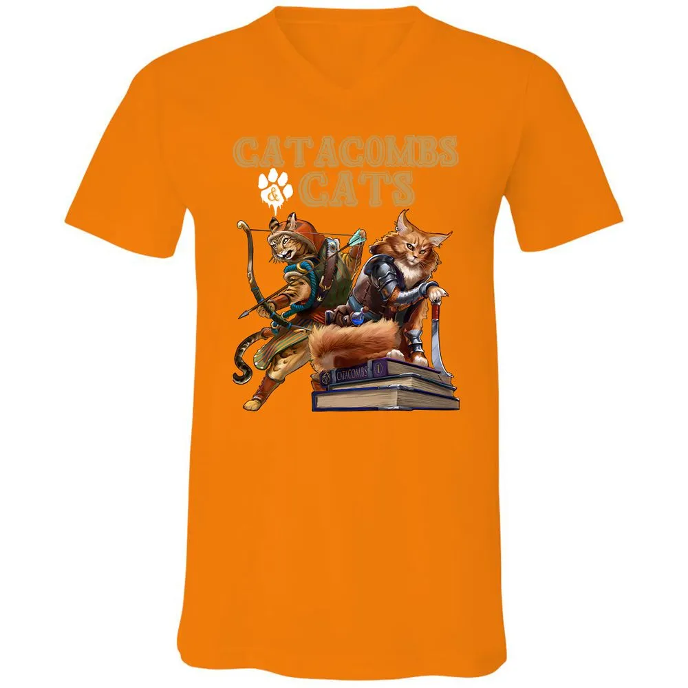 Catacombs & Cats Unisex V-Neck T-Shirt - Orange - 11