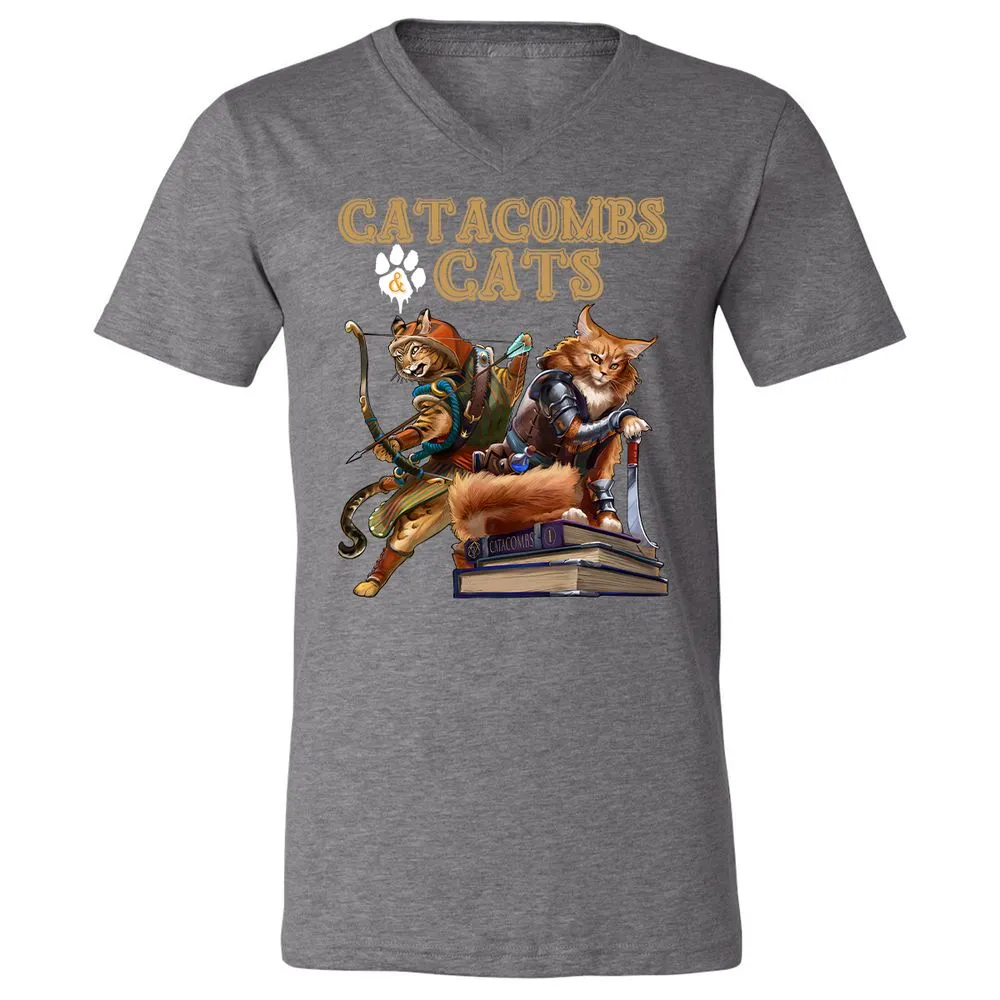 Catacombs & Cats Unisex V-Neck T-Shirt - Deep Heather - 13