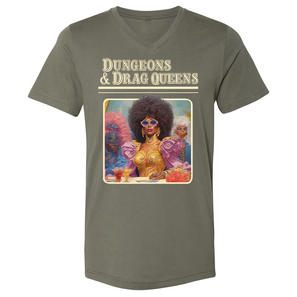 Dungeons & Drag Queens Unisex V-Neck T-Shirt - Military Green - 10