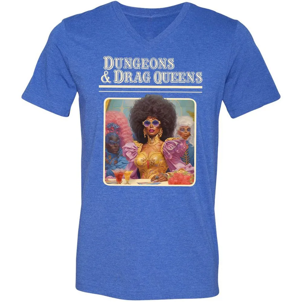 Dungeons & Drag Queens Unisex V-Neck T-Shirt - Heather True Royal - 14