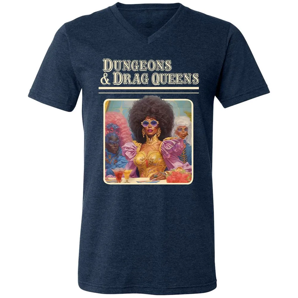 Dungeons & Drag Queens Unisex V-Neck T-Shirt - Heather Navy - 15
