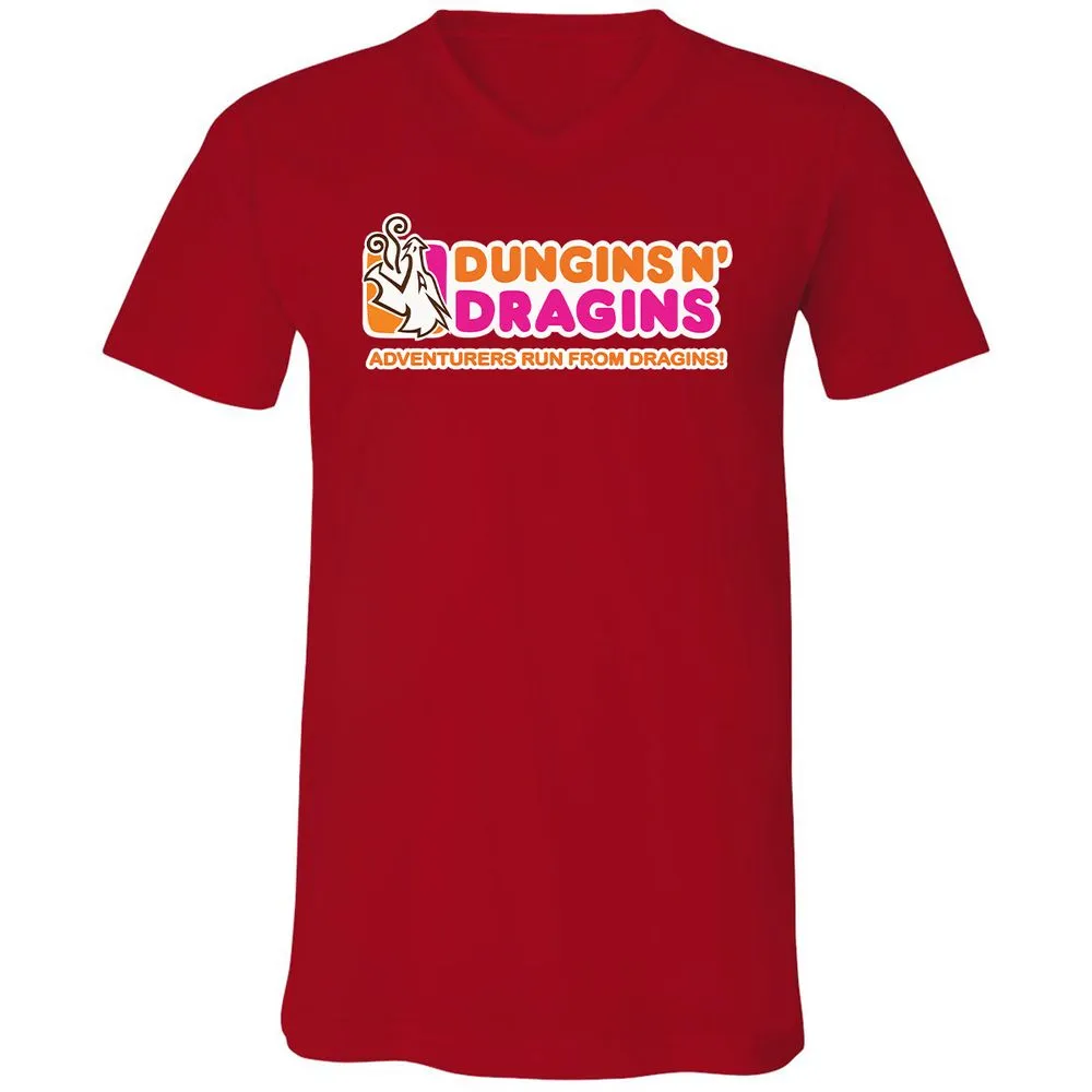 Dungins & Dragins Unisex V-Neck T-Shirt - Red - 3