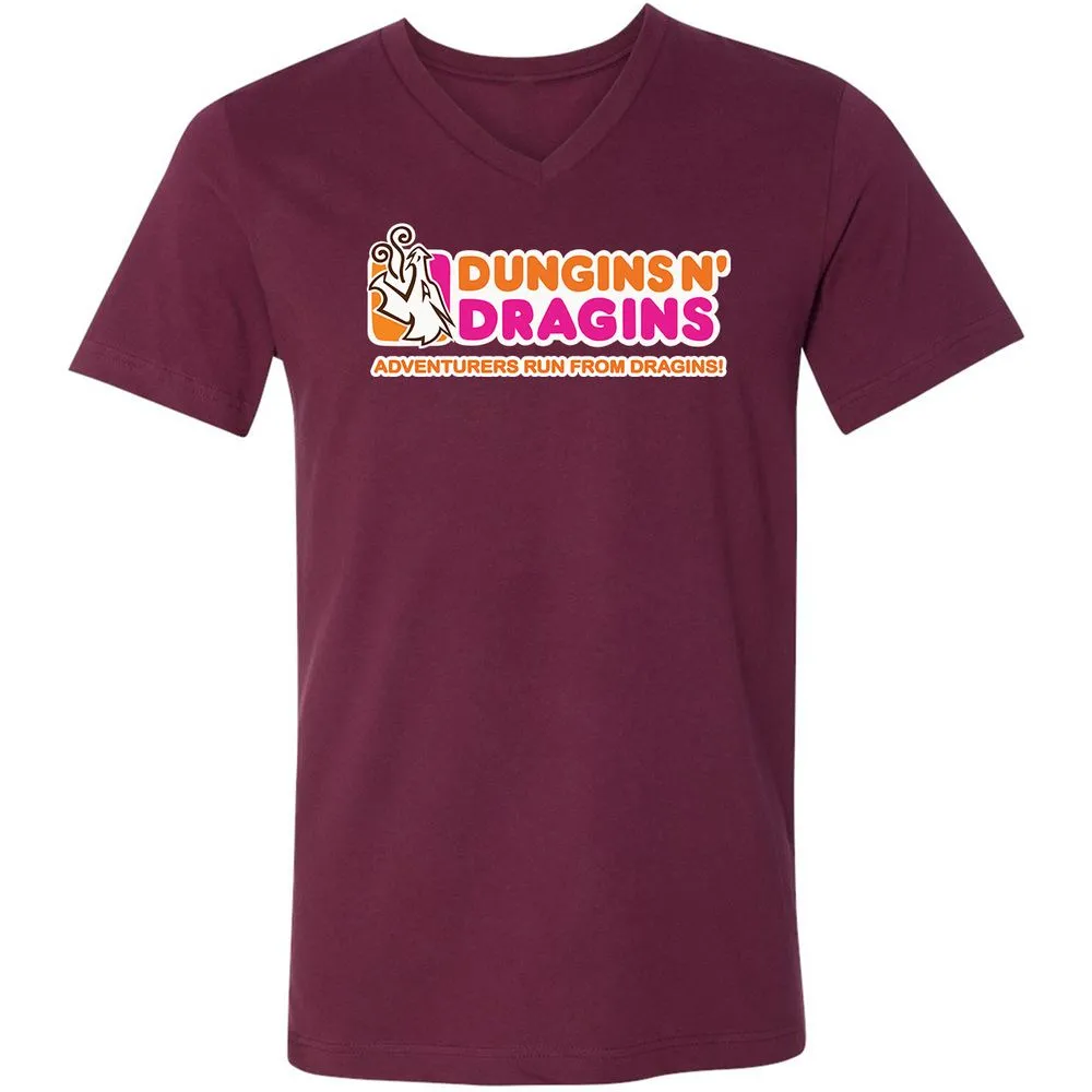 Dungins & Dragins Unisex V-Neck T-Shirt - Maroon - 6
