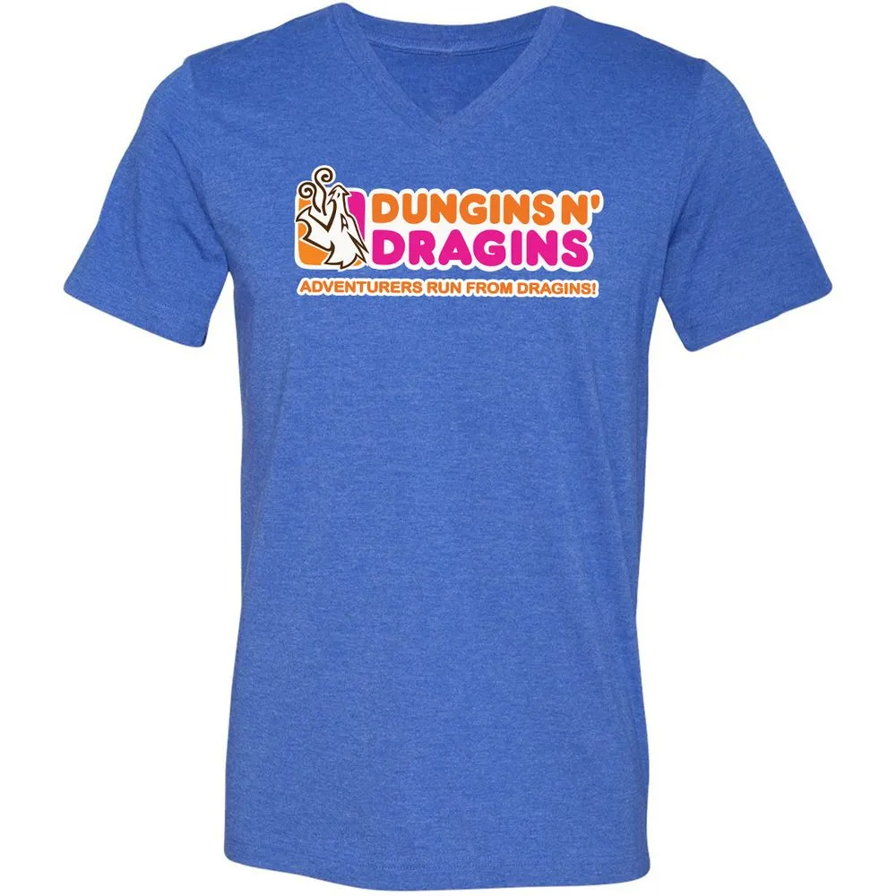 Dungins & Dragins Unisex V-Neck T-Shirt - Heather True Royal - 14
