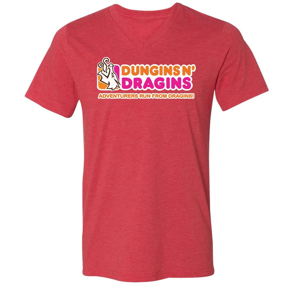Dungins & Dragins Unisex V-Neck T-Shirt - Heather Red - 16