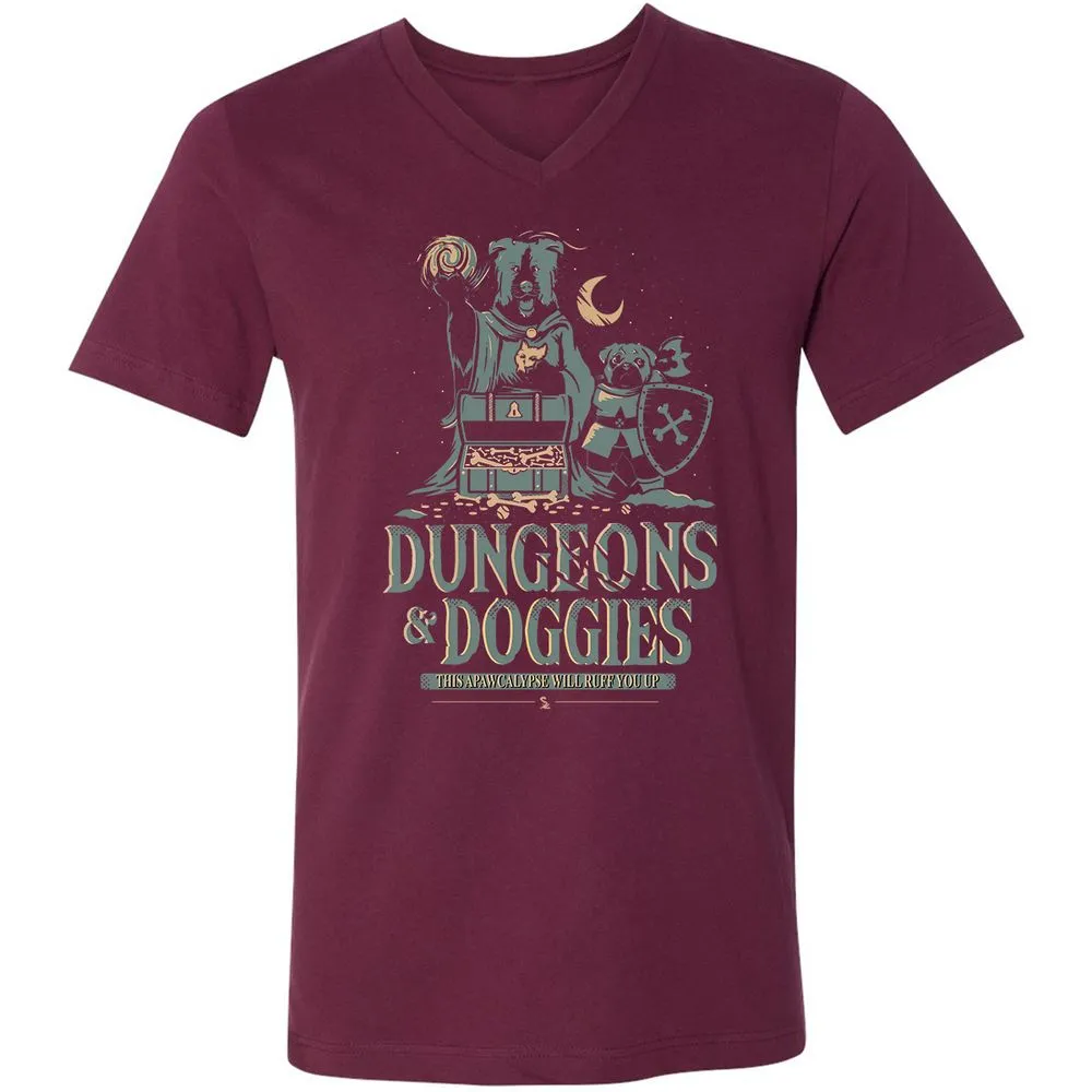 Dungeons & Doggies Unisex V-Neck T-Shirt - Maroon - 6