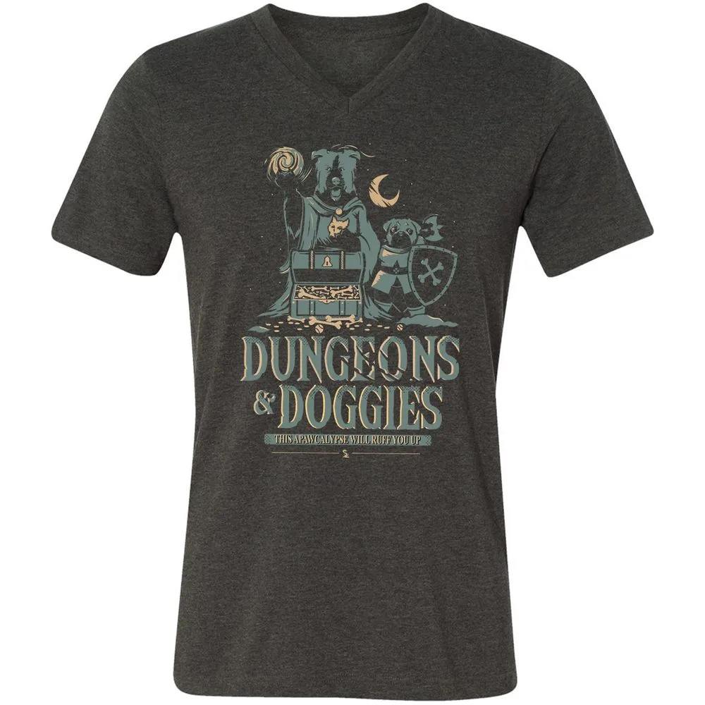 Dungeons & Doggies Unisex V-Neck T-Shirt - Dark Grey Heather - 8